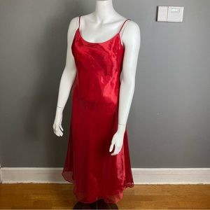 Vintage Jessica McClintock Gunne Sax dress size 7 Red Satin long open back 90's